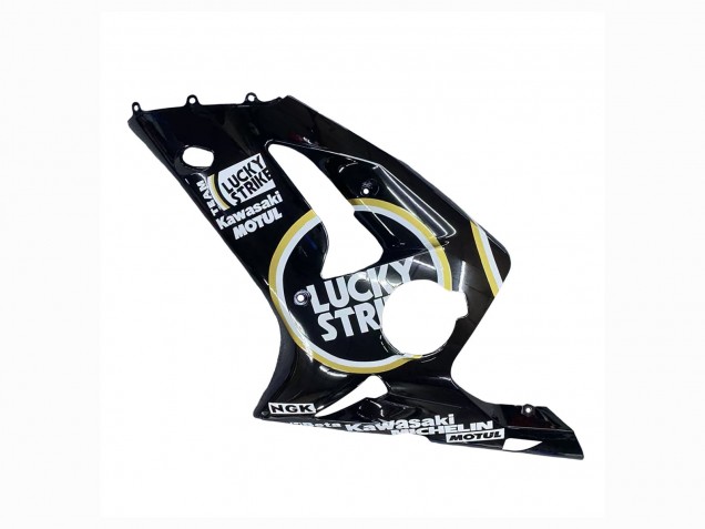 Carenado Moto Kawasaki ZX6R 2003-2004 - Negro Brillante Blanco Motul Lucky Strike