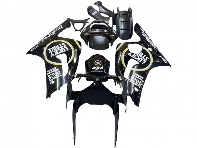 Carenado Moto Kawasaki ZX6R 2003-2004 - Negro Brillante Blanco Motul Lucky Strike