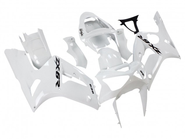 Carenado Moto Kawasaki ZX6R 2003-2004 - Blanco Negro Calcomanías