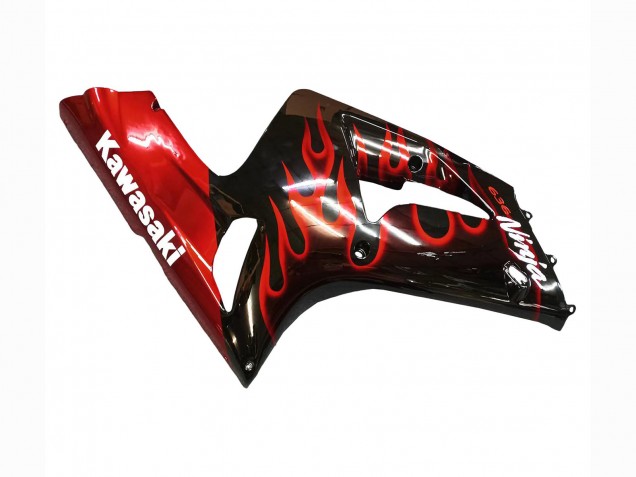 Carenado Moto Kawasaki ZX6R 2003-2004 - Negro Brillante Rojo Llama