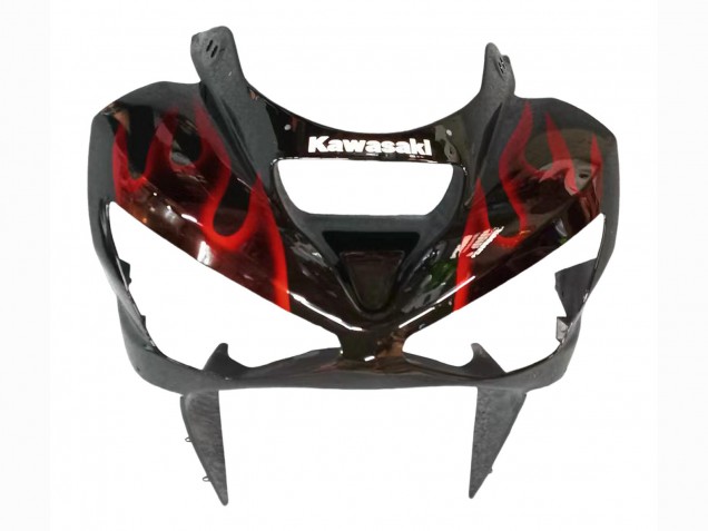 Carenado Moto Kawasaki ZX6R 2003-2004 - Negro Brillante Rojo Llama