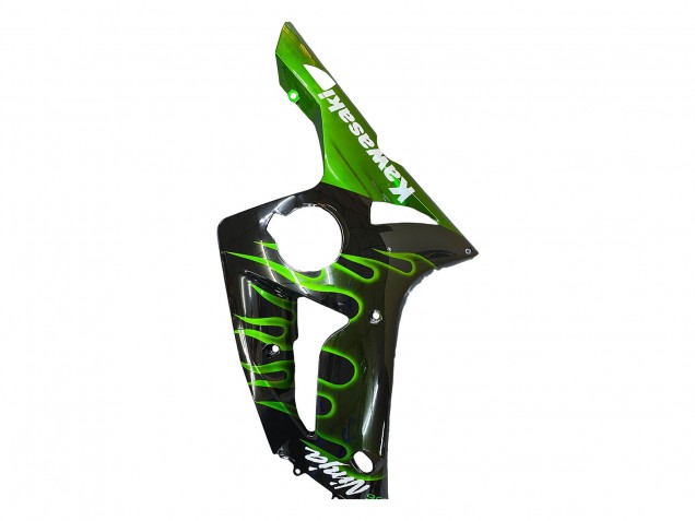 Carenado Moto Kawasaki ZX6R 2003-2004 - Negro Brillante Verde Llama