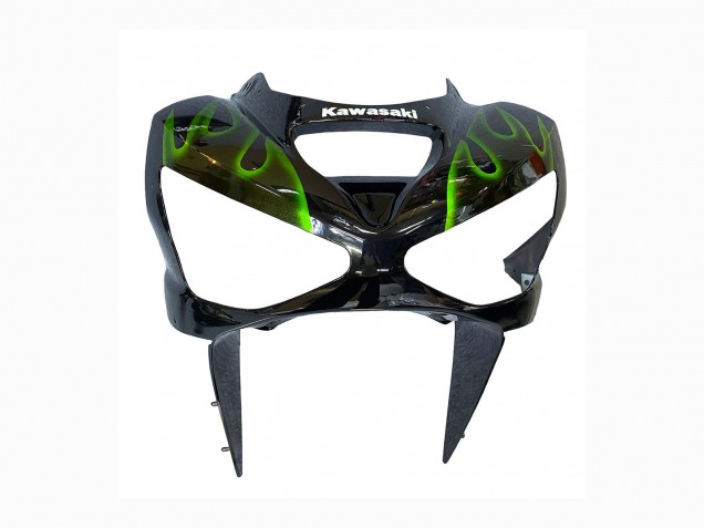 Carenado Moto Kawasaki ZX6R 2003-2004 - Negro Brillante Verde Llama