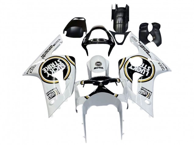 Carenado Moto Kawasaki ZX6R 2003-2004 - Blanco Negro Motul Lucky Strike