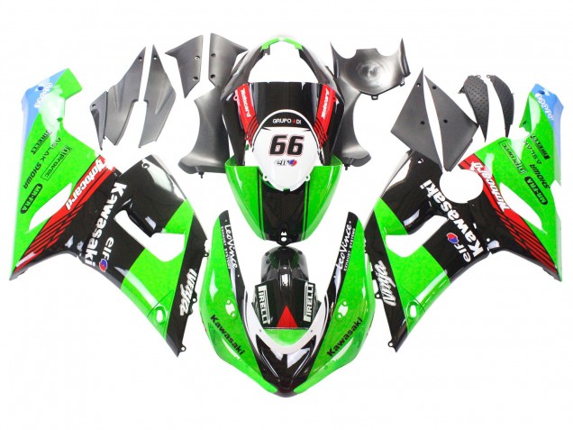 Carenado Moto Kawasaki ZX6R 2005-2006 - Verde Rojo Negro Elf 66