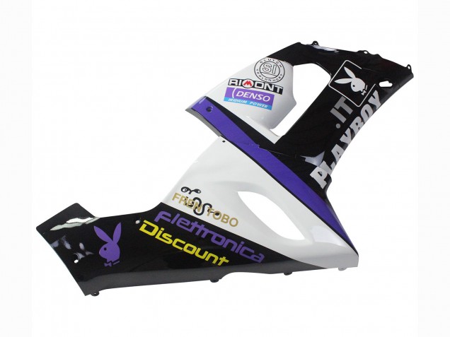 Carenado Moto Kawasaki ZX6R 2005-2006 - Blanco Púrpura Negro Rizoma Playboy DENSO