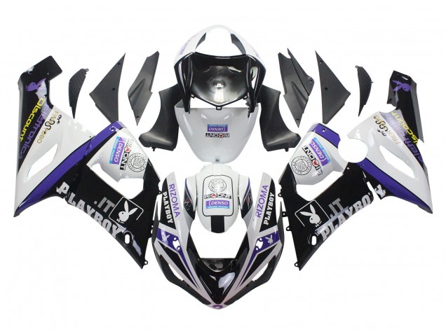 Carenado Moto Kawasaki ZX6R 2005-2006 - Blanco Púrpura Negro Rizoma Playboy DENSO