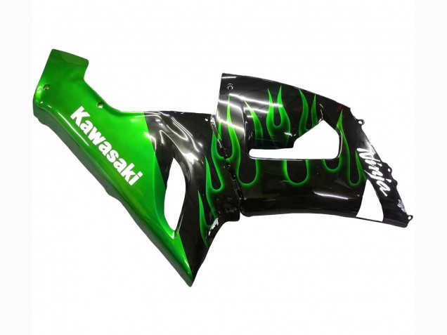 Carenados Moto Kawasaki ZX6R 2005-2006 - Negro Brillante Verde Llama
