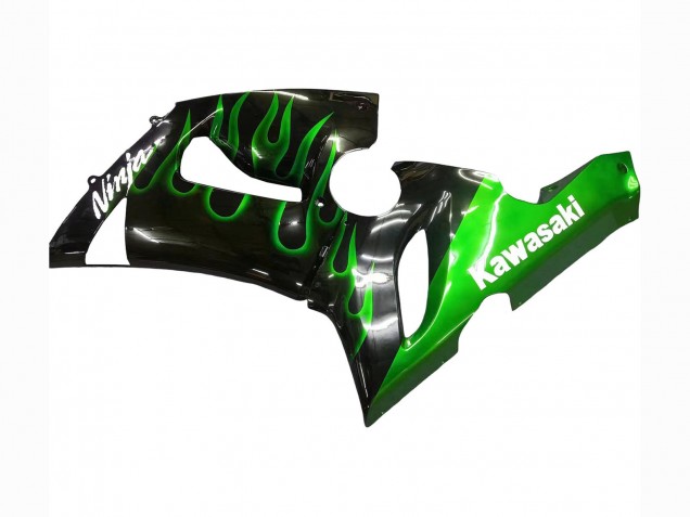 Carenados Moto Kawasaki ZX6R 2005-2006 - Negro Brillante Verde Llama