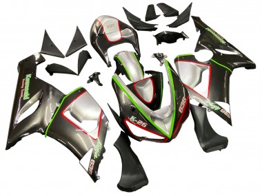 Carenado Moto Kawasaki ZX6R 2005-2006 - Negro Plata Verde Rojo K-26