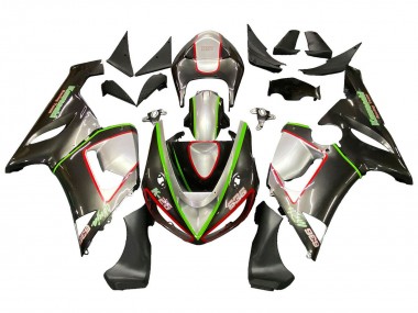 Carenado Moto Kawasaki ZX6R 2005-2006 - Negro Plata Verde Rojo K-26