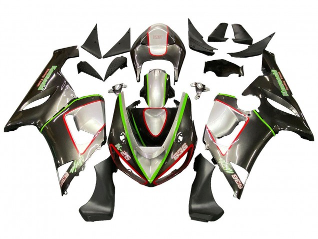 Carenado Moto Kawasaki ZX6R 2005-2006 - Negro Plata Verde Rojo K-26