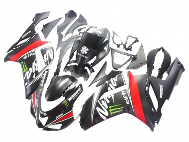 Carenado Moto Kawasaki ZX6R 2007-2008 - Negro Blanco Rojo Blanco Nieve Calcomanía Ninja Elf