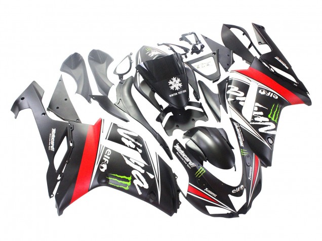 Carenado Moto Kawasaki ZX6R 2007-2008 - Negro Blanco Rojo Blanco Nieve Calcomanía Ninja Elf