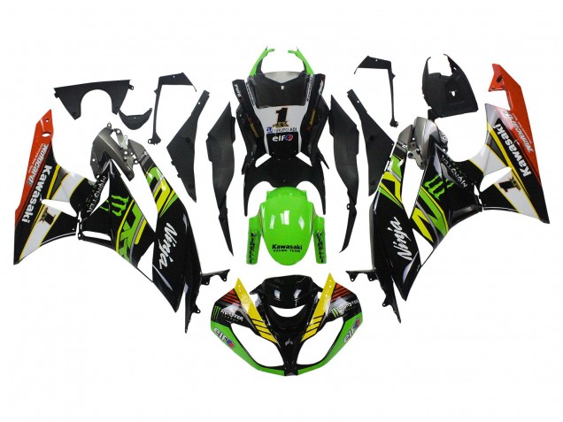 Carenado Moto Kawasaki ZX6R 2009-2012 - Verde Negro Brillante Amarillo Blanco Rojo Elf Monstruo