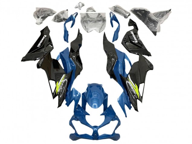 Carenado Moto Kawasaki ZX6R 2019-2022 - Azul Amarillo Blanco Negro Brillante