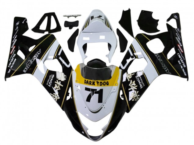 Carenado Moto Suzuki GSXR 600 / GSXR 750 2004-2005 - Blanco Negro Amarillo Dark Dog 71