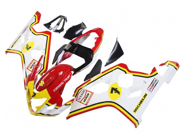 Carenado Moto Suzuki GSXR 600 / GSXR 750 2004-2005 - Blanco Rojo Amarillo Michelin Texaon Heron 7