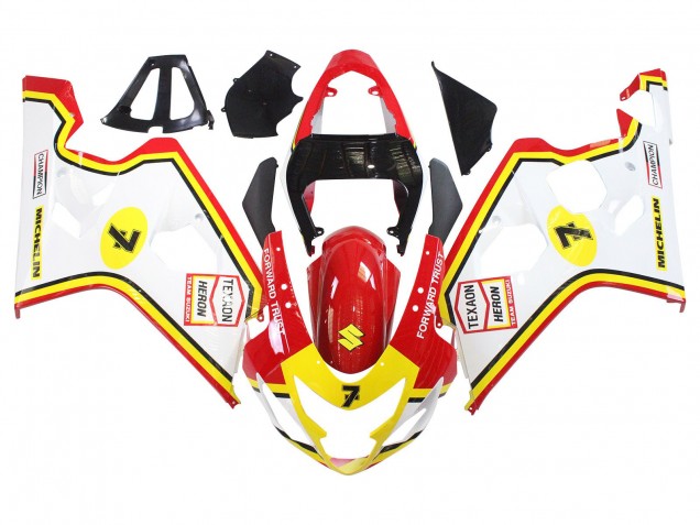 Carenado Moto Suzuki GSXR 600 / GSXR 750 2004-2005 - Blanco Rojo Amarillo Michelin Texaon Heron 7