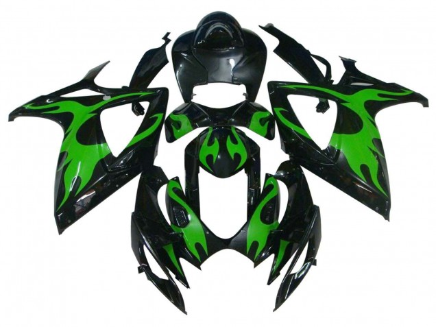 Carenado Moto Suzuki GSXR 600 / GSXR 750 2004-2005 - Negro Brillante Verde Llama