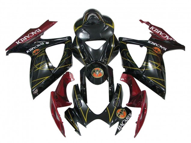 Carenado Moto Suzuki GSXR 600 / GSXR 750 2006-2007 - Negro Brillante Rojo Oro