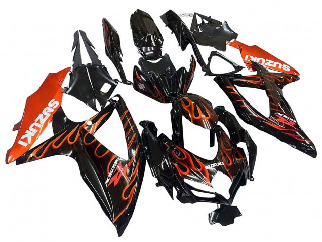 Carenado Moto Suzuki GSXR 600 / GSXR 750 2008-2010 - Negro Brillante Naranja Llama