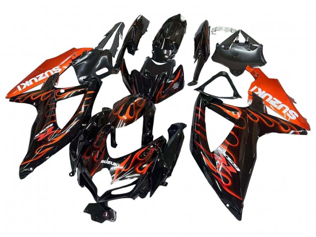 Carenado Moto Suzuki GSXR 600 / GSXR 750 2008-2010 - Negro Brillante Naranja Llama