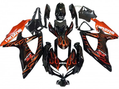 Carenado Moto Suzuki GSXR 600 / GSXR 750 2008-2010 - Negro Brillante Naranja Llama