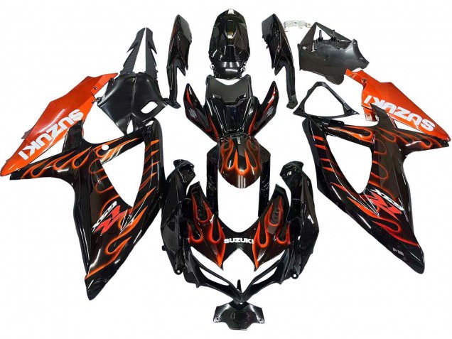 Carenado Moto Suzuki GSXR 600 / GSXR 750 2008-2010 - Negro Brillante Naranja Llama