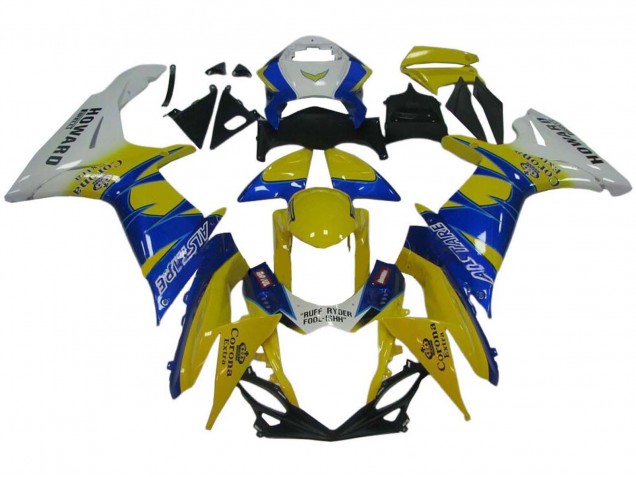 Carenado Moto Suzuki GSXR 600 / GSXR 750 2011-2024 - Blanco Amarillo Azul Alstare Corona Extra