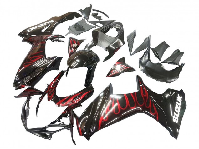 Carenado Moto Suzuki GSXR 600 / GSXR 750 2011-2024 - Negro Brillante Rojo Llama