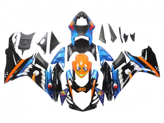 Carenado Moto Suzuki GSXR 600 / GSXR 750 2011-2024 - Azul Claro Naranja Negro Blanco Tiburón 46