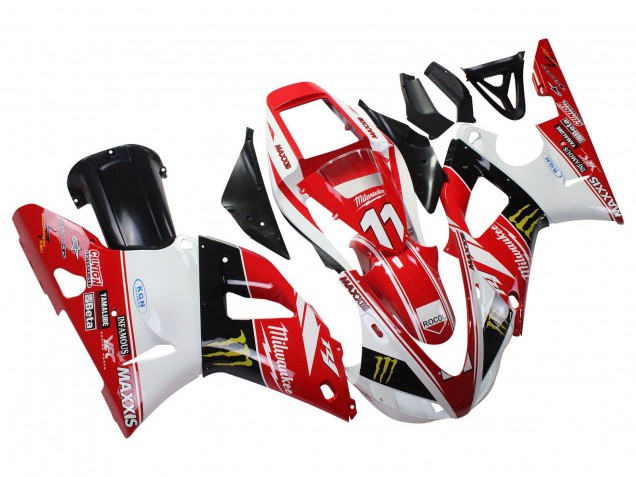 Carenado Moto Yamaha YZF 1000 R1 1998-1999 - Rojo Blanco Negro Amarillo Monstruo Milwaukee MAXXIS 11