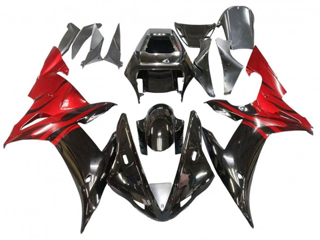 Carenado Moto Yamaha YZF 1000 R1 2002-2003 - Negro Brillante Rojo Llama
