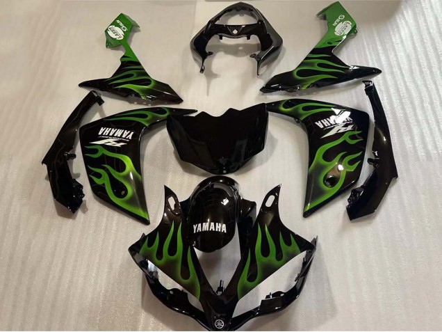 Carenado Moto Yamaha YZF 1000 R1 2004-2006 - Negro Brillante Verde Llama Blanco Calcomanía