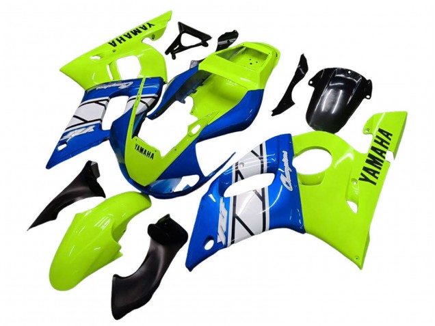 Carenado Moto Yamaha YZF 600 R6 1998-2002 - Neon Verde Azul Blanco Champions