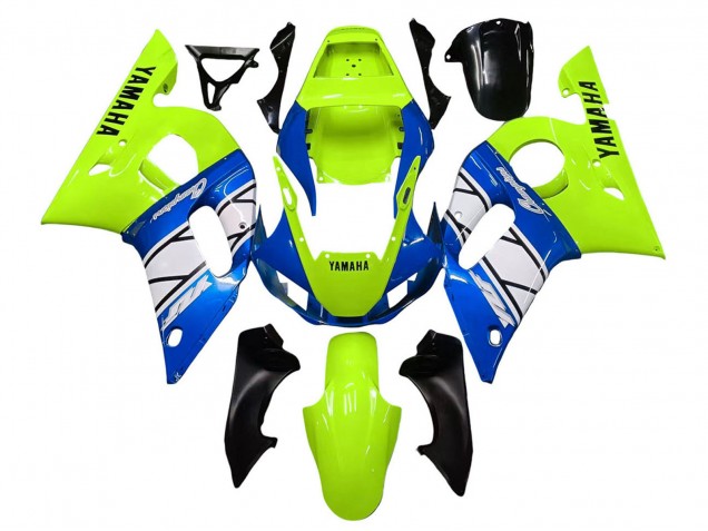 Carenado Moto Yamaha YZF 600 R6 1998-2002 - Neon Verde Azul Blanco Champions