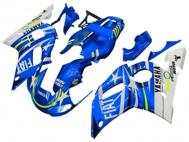 Carenado Moto Yamaha YZF 600 R6 1998-2002 - Blanco Azul Neon Amarillo Fiat Motul Michelin