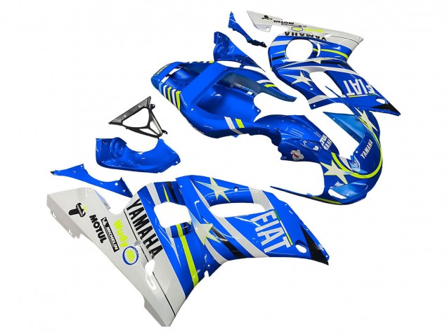 Carenado Moto Yamaha YZF 600 R6 1998-2002 - Blanco Azul Neon Amarillo Fiat Motul Michelin