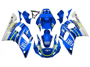 Carenado Moto Yamaha YZF 600 R6 1998-2002 - Blanco Azul Neon Amarillo Fiat Motul Michelin