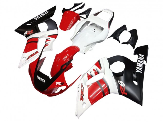 Carenado Moto Yamaha YZF 600 R6 1998-2002 - Blanco Rojo Negro Brillante
