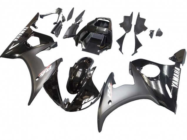 Carenado Moto Yamaha YZF R6 2003-2004 - Negro Brillante Negro Mate Blanco Calcomanías