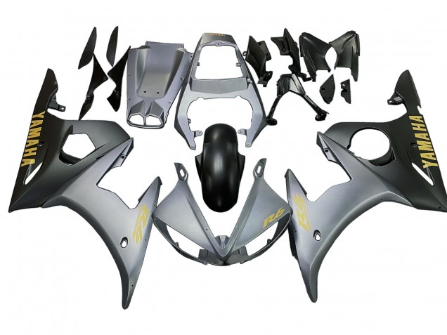 Carenado Moto Yamaha YZF R6 2003-2004 - Gris Mate Negro Mate Oro Calcomanías