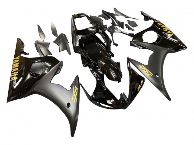 Carenado Moto Yamaha YZF R6S 2006-2009 - Negro Brillante Negro Mate Oro Calcomanías