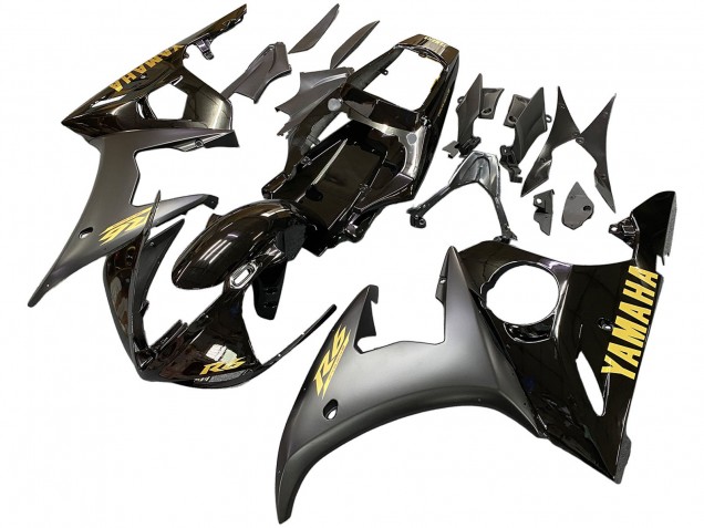 Carenado Moto Yamaha YZF R6S 2006-2009 - Negro Brillante Negro Mate Oro Calcomanías