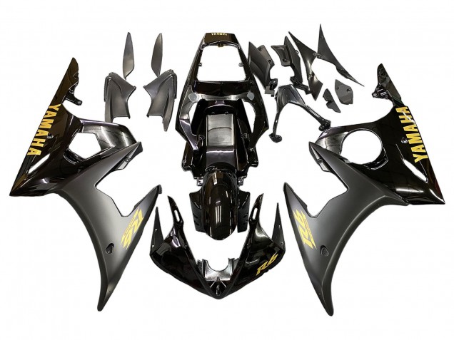 Carenado Moto Yamaha YZF R6S 2006-2009 - Negro Brillante Negro Mate Oro Calcomanías