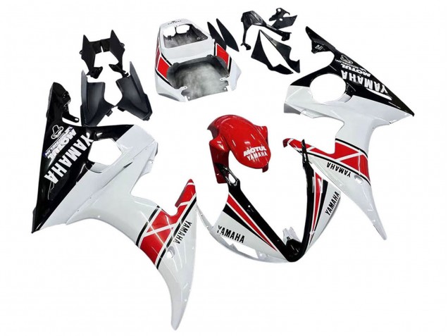 Carenado Moto Yamaha YZF R6 2003-2004 - Blanco Rojo Negro Brillante Motul