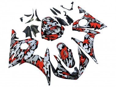 Carenado Moto Yamaha YZF R6 2003-2004 - Negro Rojo Gris Camouflage