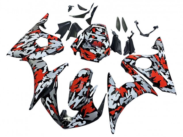 Carenado Moto Yamaha YZF R6 2003-2004 - Negro Rojo Gris Camouflage