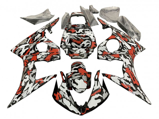 Carenado Moto Yamaha YZF R6 2003-2004 - Negro Rojo Gris Camouflage